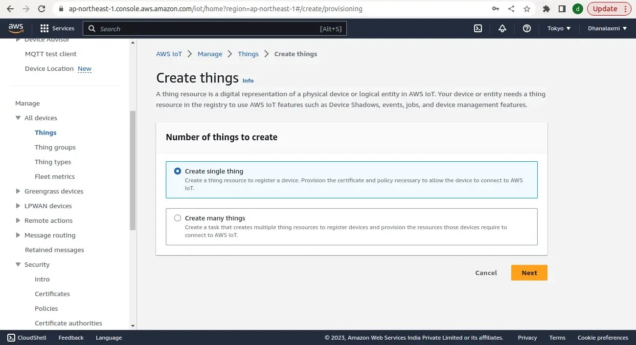 creating AWS and IoT things